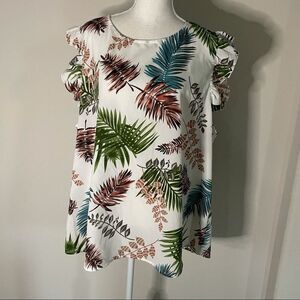 SHEIN CURVE light tank w/ ruffles, Colorful Palm leaves, Size 4XL